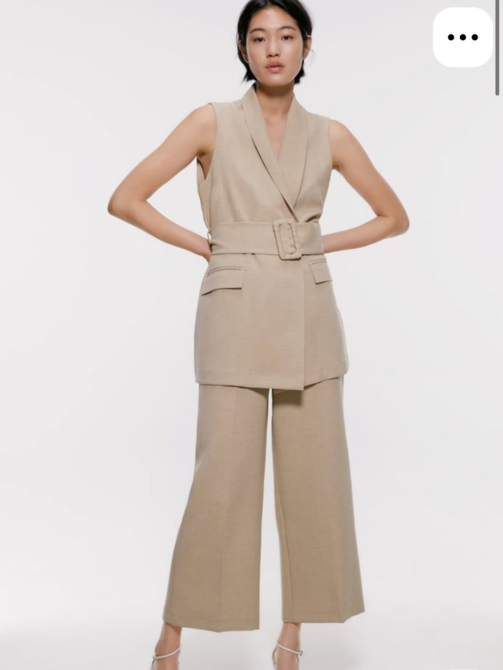 Zara Beige Sleeveless Belted Wide-Leg Jumpsuit size Small XS